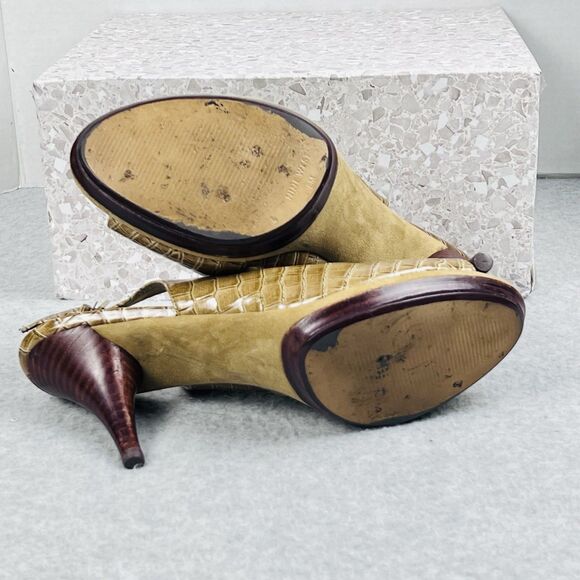 Nine West Sharina Heels Womens 8M Gold Croc Slingback Peep Toe Platform Dress - Picture 12 of 12